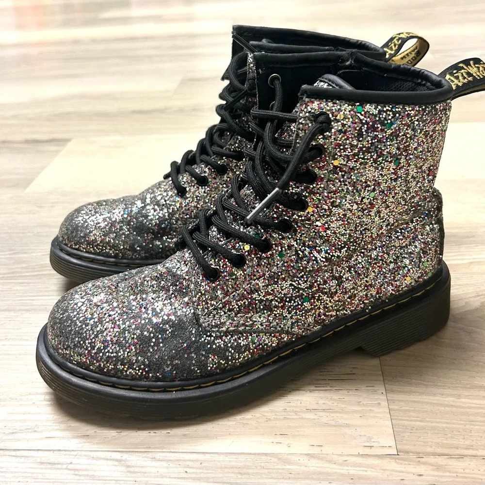 Dr Martens Boots Glitter J Combat 1460 Chunky Lace Up Girls Kids Size 3 Rainbow